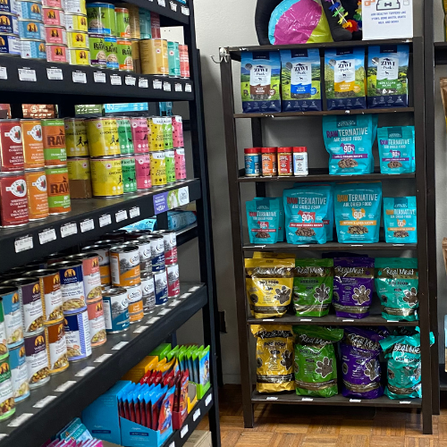 Pet food and supplies inside of the Howlistic store