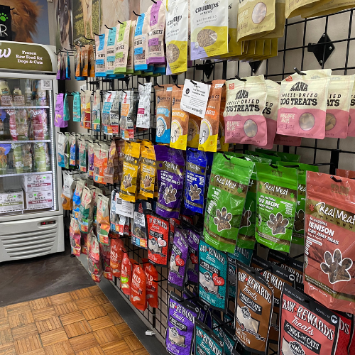 Pet food and supplies inside of the Howlistic store