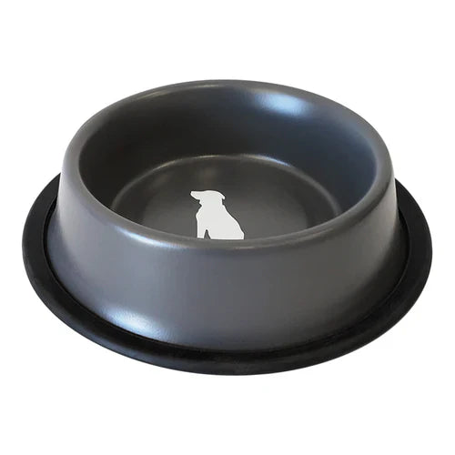 JoJo Modern Pets Non Skid Stainless Steel Dog Bowl with Dog Print Matte Gray