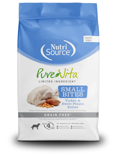 NutriSource® PureVita™ Small Bites Turkey & Sweet Potato Entrée Grain Free Limited Ingredient Dog Food