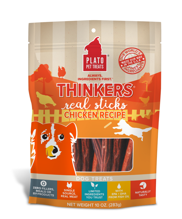 Plato Thinkers Chicken Meat Stick Dog Treats (10-oz)