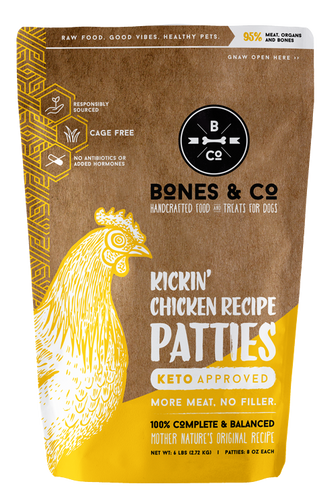 Bones & Co. Kickin' Chicken Recipe Raw Frozen Patties Dog Food