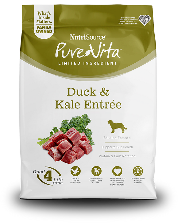 NutriSource® PureVita™ Duck & Kale Entrée Limited Ingredient Dry Dog Food