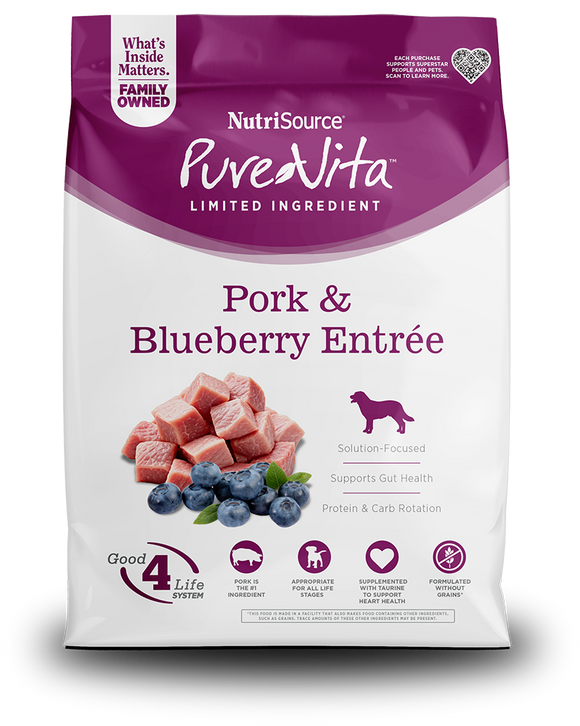 NutriSource Pure Vita Pork & Blueberry Entrée Limited Ingredient Dog Food